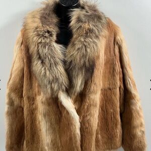 Luxurious genuine rabbit vintage red and brown fur coat
